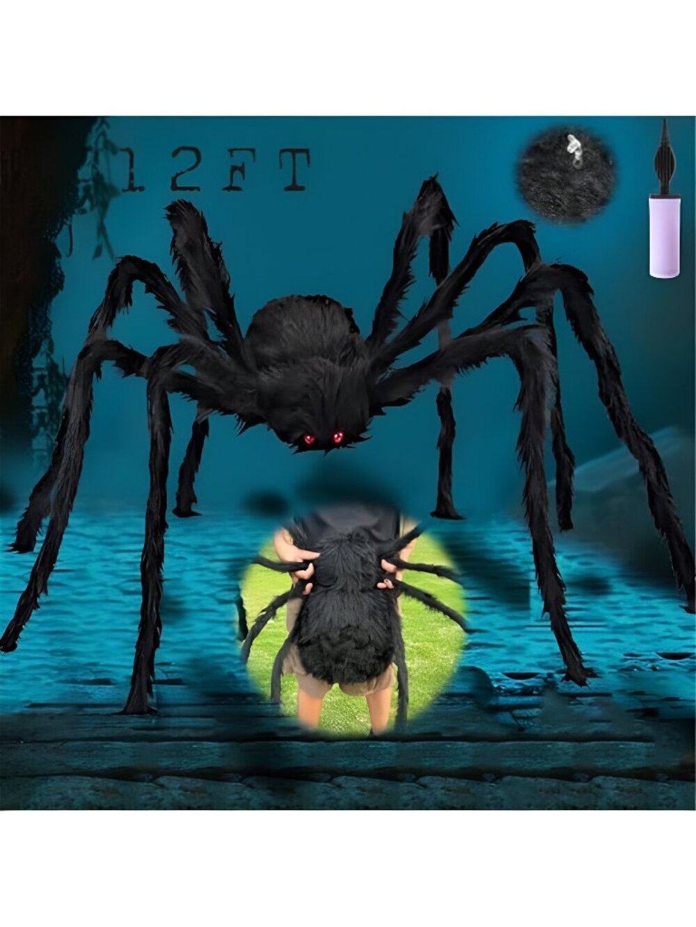 12 Ft Halloween Giant Inflatable Spider,Realistic Large Scary Hairy Spider for